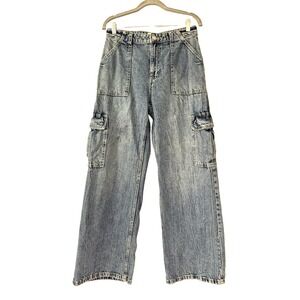 Cotton On Womens 28 6 Denim Jean Relaxed Cargo Acid Wash Indie Grunge Streetwear